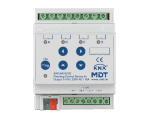 MDT KNX Actuador dimmer 4 canales, 1-10V, RGBW, montaje en carril Din, 4 módulos