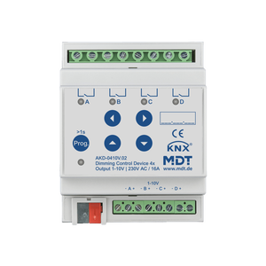MDT KNX Actuador dimmer 4 canales, 1-10V, RGBW, montaje en carril Din, 4 módulos