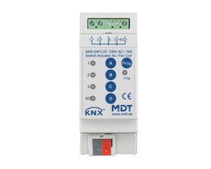 MDT KNX Actuador de conmutación AKK 4 salidas, 16 A, 230 V AC, 70 µF, 10 ECG, compact, Fan coil