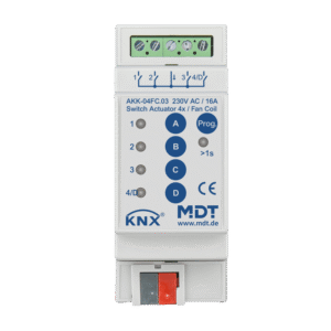MDT KNX Actuador de conmutación AKK 4 salidas, 16 A, 230 V AC, 70 µF, 10 ECG, compact, Fan coil