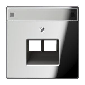 JUNG LS 990 — Placa central RJ45 de 2 puertos con inscripción — Acabados metálicos