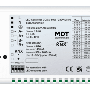 MDT KNX Controlador LED 2 canales, CC/CV 60 W / 230 V