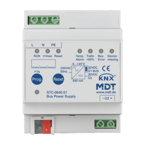 MDT KNX Fuente de alimentación bus 640 mA, con función de diagnóstico, montaje en carril Din, 4 módulos