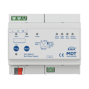 MDT KNX Fuente de alimentación bus 960 mA, con función de diagnóstico, montaje en carril Din, 6 módulos