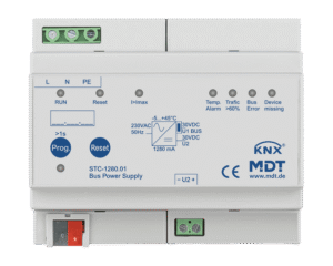MDT KNX Fuente de alimentación bus 1280 mA, con función de diagnóstico, montaje en carril Din, 6 módulos