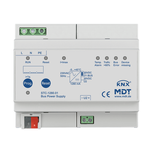 MDT KNX Fuente de alimentación bus 1280 mA, con función de diagnóstico, montaje en carril Din, 6 módulos