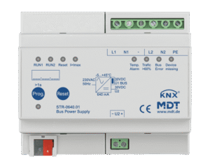 MDT KNX Fuente de alimentación bus 640 mA, Redundante, con función de diagnóstico, montaje en carril Din, 6 módulos