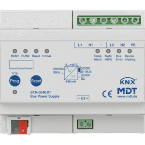 MDT KNX Fuente de alimentación bus 640 mA, Redundante, con función de diagnóstico, montaje en carril Din, 6 módulos