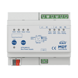 MDT KNX Fuente de alimentación bus 640 mA, Redundante, con función de diagnóstico, montaje en carril Din, 6 módulos
