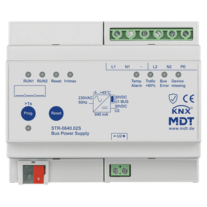 MDT Fuente de alimentación de bus redundante KNX con diagnóstico, 6SU DIN, 640 mA, Secure