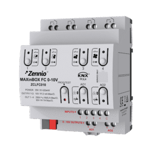 Zennio MAXinBOX FC 0-10V. Controlador de fancoil para unidades de 2/4 tubos con control de ventilador y/o válvulas mediante señal 0–10 VDC