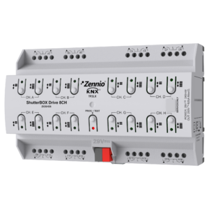 ShutterBOX Drive 8CH. Actuador de persianas de 8 canales con detección automática de los tiempos de desplazamiento y KNX Secure