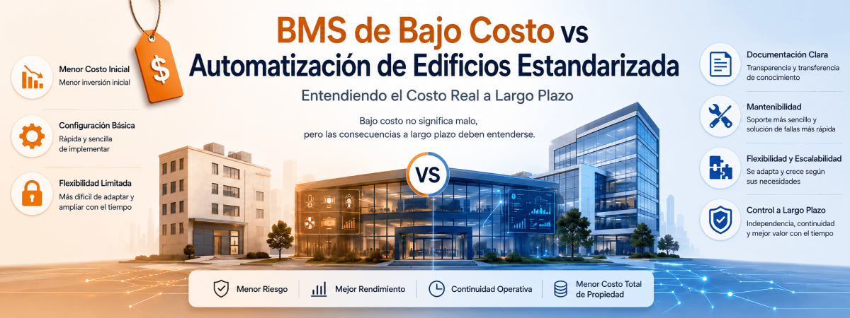 BMS de Bajo Costo vs Automatización de Edificios Estandarizada